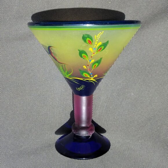 Tropical Vintage Blown Glass Martini Vase with Hand Painted Angel Fish Seascape - Picture 2 of 13